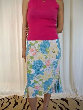 100% silk floral midi skirt